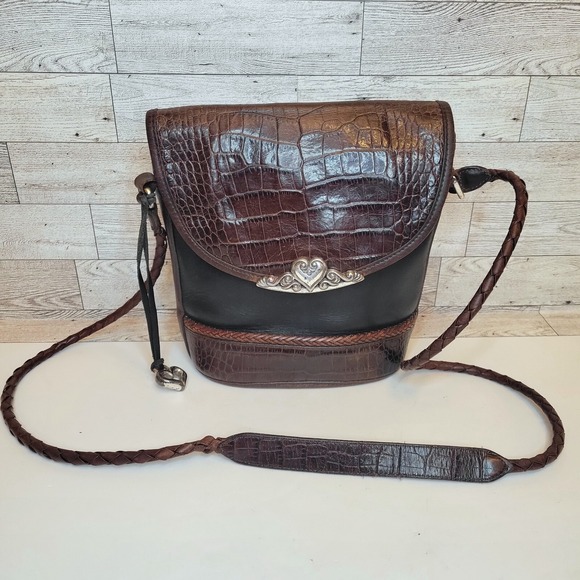 Brighton Handbags - VTG Brighton Classic Brown Black Moc Crocodile Leather Shoulder Bag Crossbody